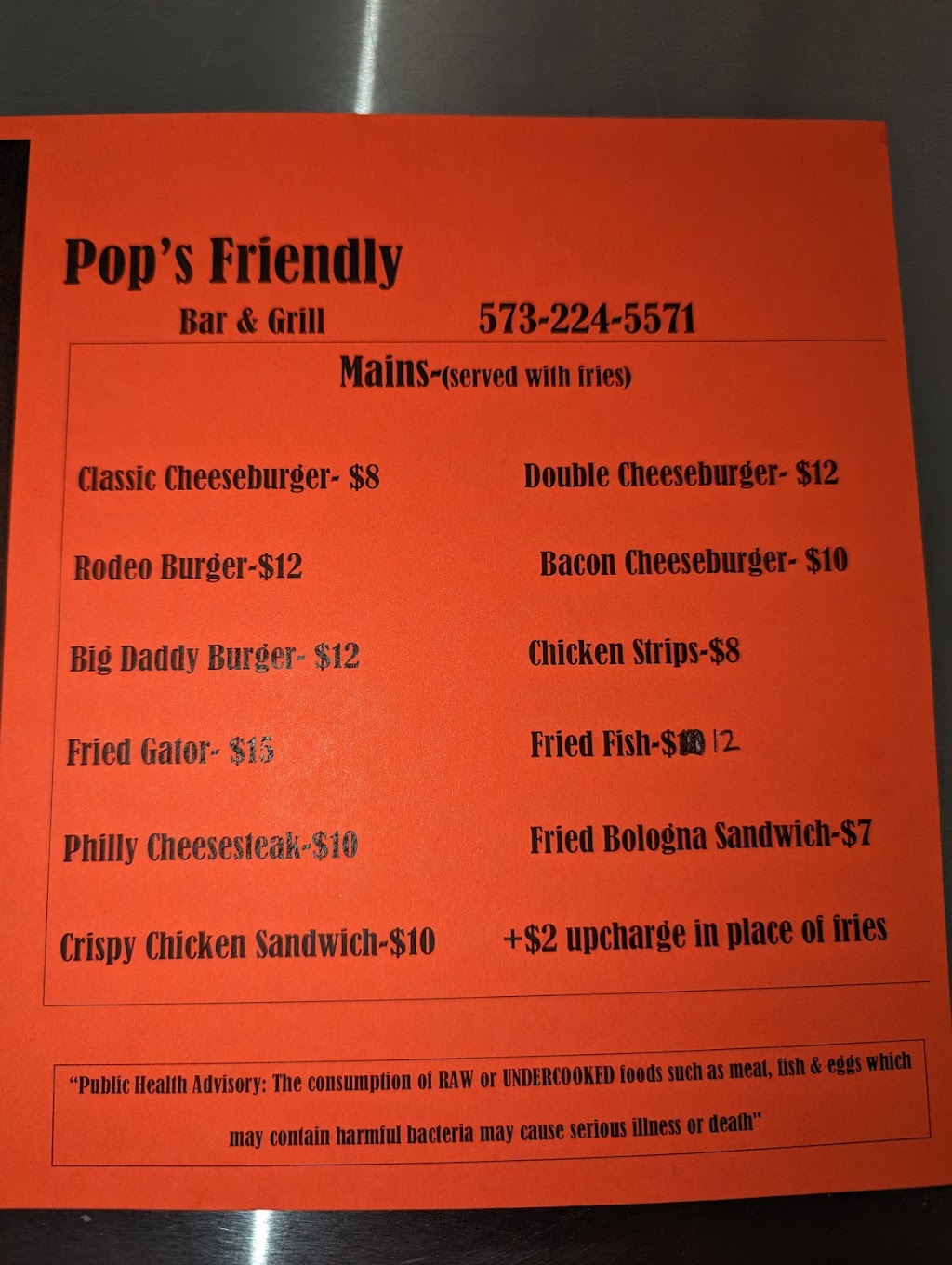 Pops Friendly bar and grill | restaurant | 357 Business 67, Greenville, MO 63944, USA | 5732245571 OR +1 573-224-5571