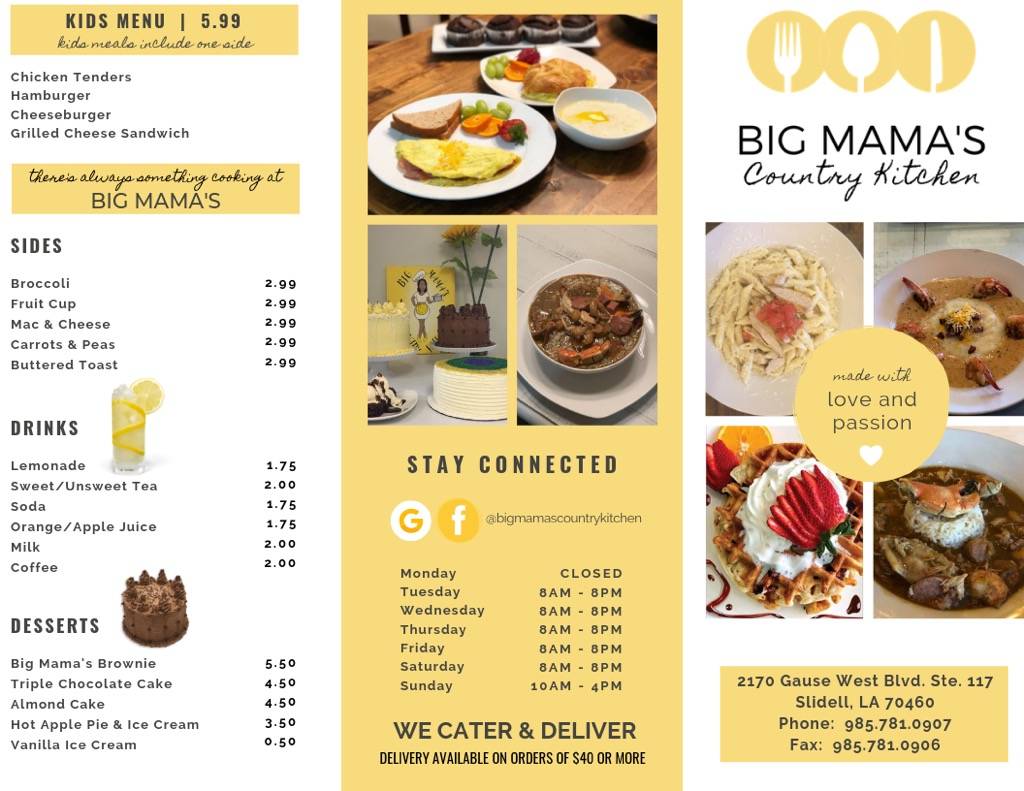 Big Mamas Country Kitchen | meal delivery | 2170 Gause Blvd W #117, Slidell, LA 70460, USA | 9852491166 OR +1 985-249-1166