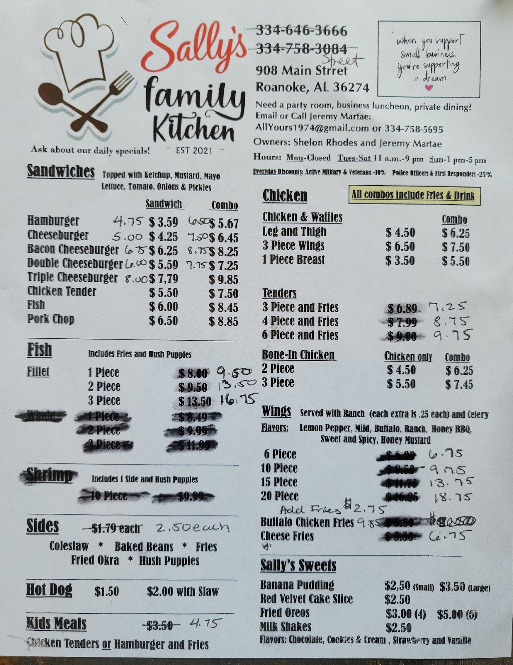 Sallys Family Kitchen | restaurant | 908 Main St, Roanoke, AL 36274, USA | 3344368089 OR +1 334-436-8089