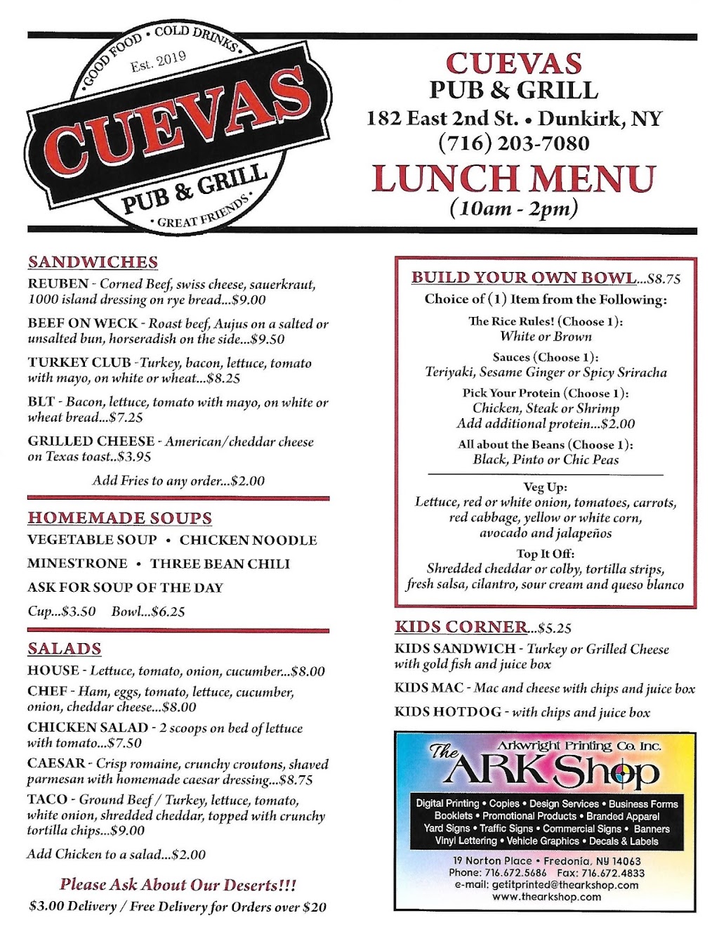 Cuevas Pub & Grill | restaurant | 182 E 2nd St, Dunkirk, NY 14048, USA | 7162037080 OR +1 716-203-7080