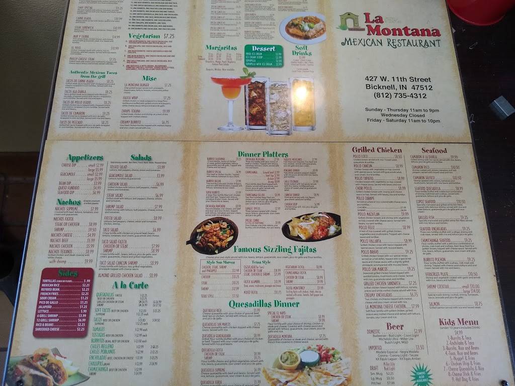 La Montana Restaurant | restaurant | 427 W 11th St, Bicknell, IN 47512, USA | 8127354312 OR +1 812-735-4312