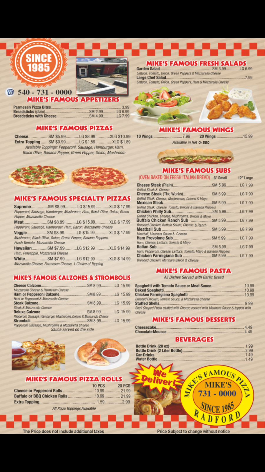 Mikes Pizza | meal delivery | 1116 Grove Ave, Radford, VA 24141, USA | 5407310000 OR +1 540-731-0000